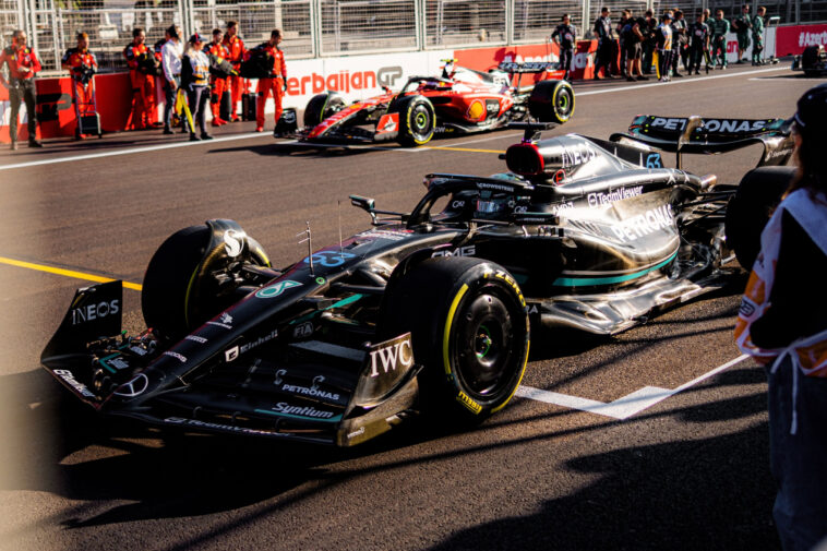 Foto do carro da Mercedes no GP do Azerbaijão da Fórmula 1 para ilustrar o veículo que terá alterações na etapa de Miami