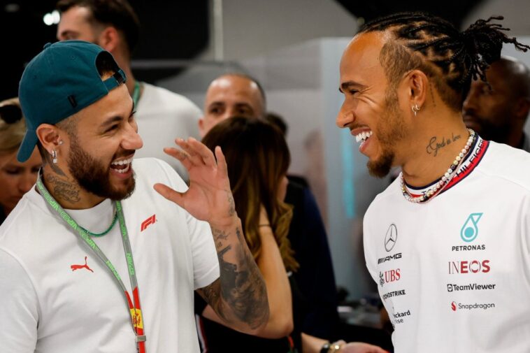 Neymar e Lewis Hamilton no GP da Espanha