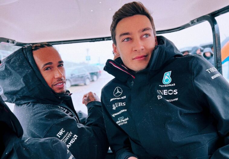 Hamilton e Russell, pilotos da Mercedes