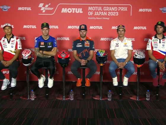 Imagem de vídeo de entrevistas com pilotos para ilustrar Marc Marquez e Fabio Quartararo que demonstraram preocupação com quantidade de provas da MotoGP, após a categoria divulgar calendário de 2024