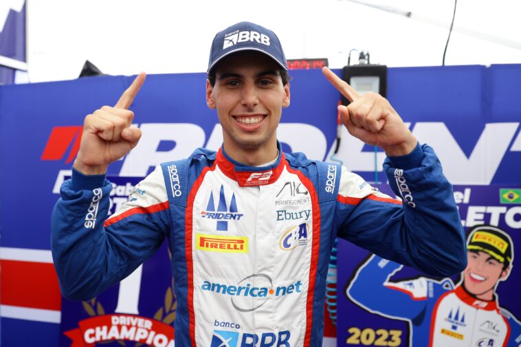 Gabriel Bortoleto, campeão da Fórmula 3 2023 pela Trident Racing.