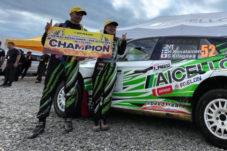 Heikki Kovalainen, ex-Fórmula 1, após título no All-Japan Rally.