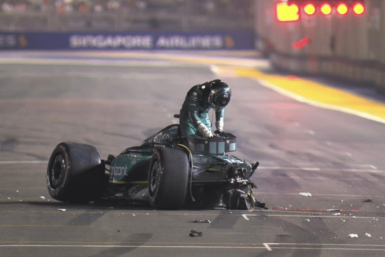 Lance Stroll, logo após acidente no GP de Singapura de Fórmula 1.