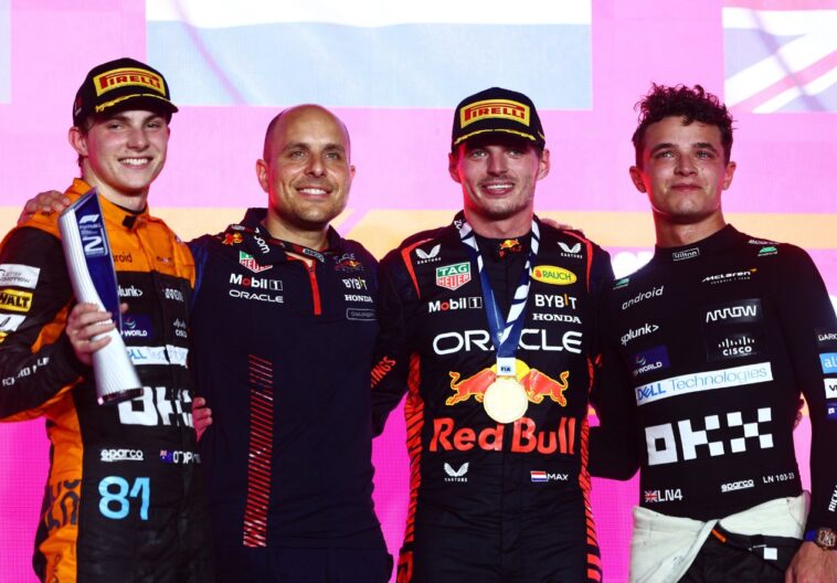 Max Verstappen, Lando Norris e Oscar Piastri