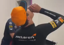 Lando Norris bebendo Red Bull