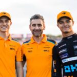 Oscar Piastri, Andrea Stella e Lando Norris da McLaren
