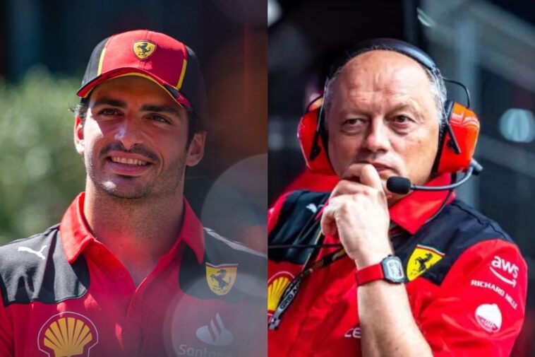 Carlos Sainz e Fred Vasseur, pela Ferrari