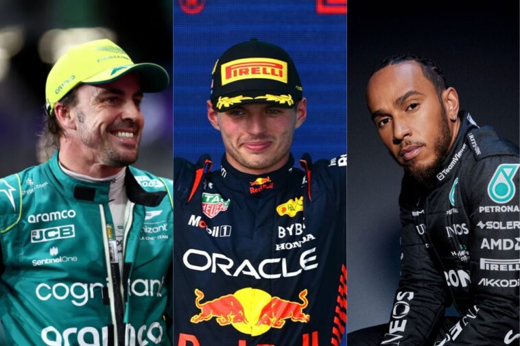 Fernando Alonso, Max Verstappen e Lewis Hamilton, da Fórmula 1