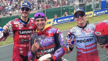 Bagnaia, Martín e Márquez, no pódio do GP da França