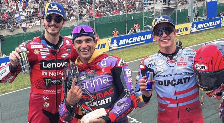 Bagnaia, Martín e Márquez, no pódio do GP da França