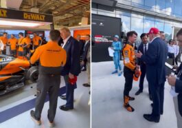 Lando Norris recebe Trump no box da McLaren