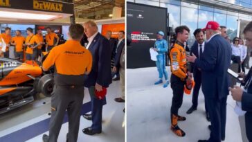 Lando Norris recebe Trump no box da McLaren