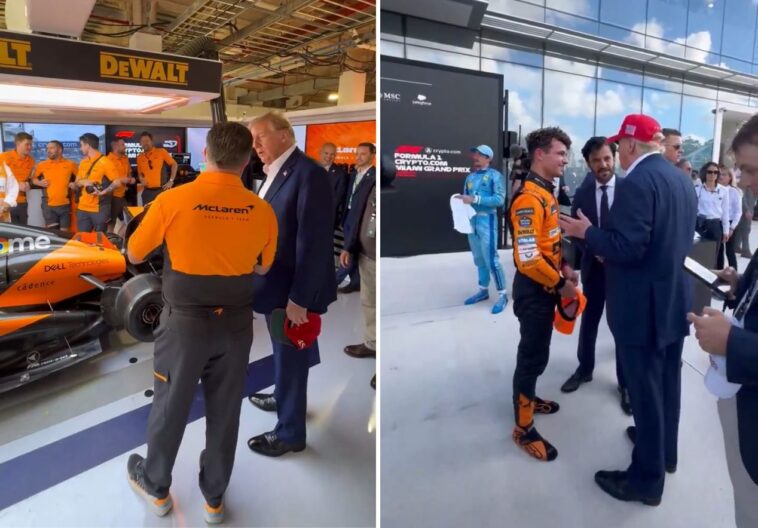 Lando Norris recebe Trump no box da McLaren