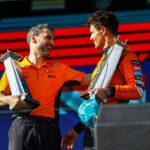 Andrea Stella e Lando Norris, da McLaren, no GP de Miami