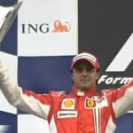 Felipe Massa no pódio do GP da Bélgica de Fórmula 1, em 2008